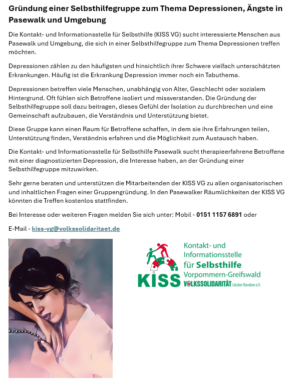 Gründung SHG Depressionen, Ängste PW und Umgebung