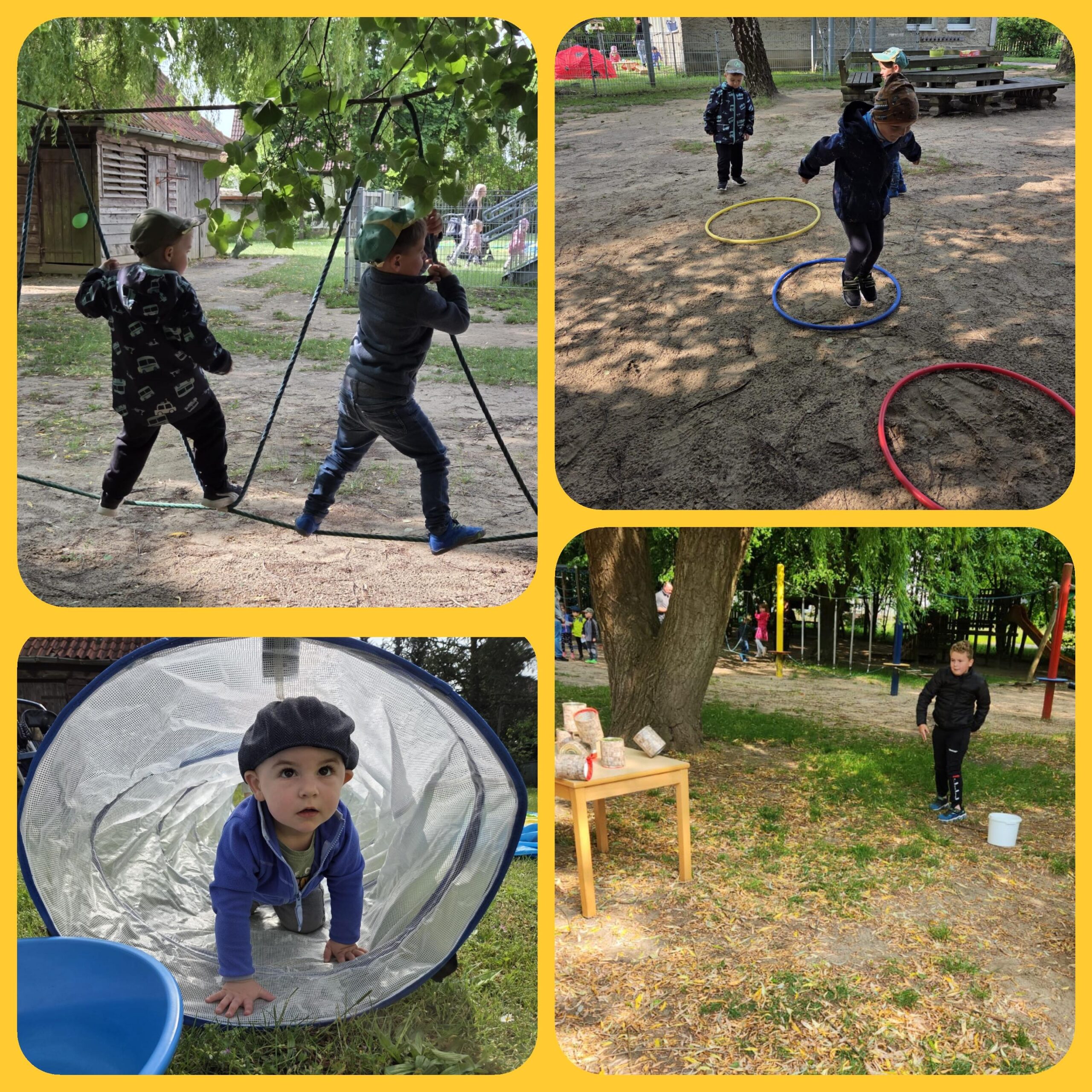 Collage mit Kindern die verschiedene Übungen absolvieren