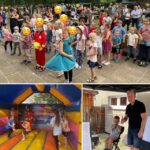 Collage Kinder tanzen & Hüpfburg
