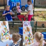 Collage mit Kindern die Spielen und am Glücksrad drehen