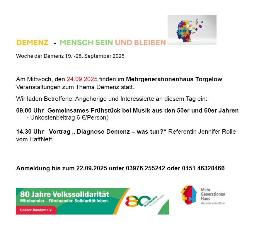 Einladung zum Thema Demenz im MGH Torgelow