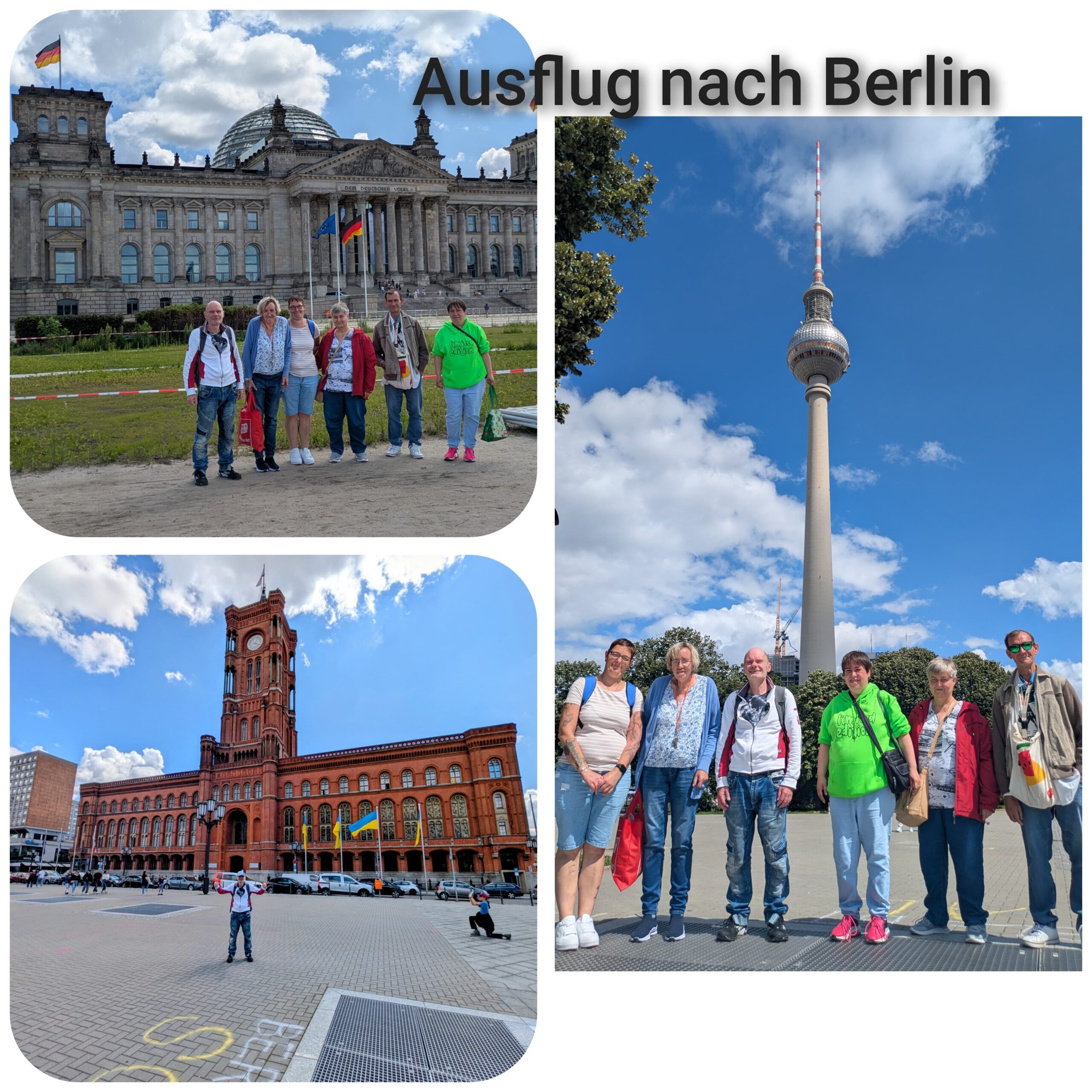 Collage mit Bundestag, Fernsehturm sowie Gruppenfoto