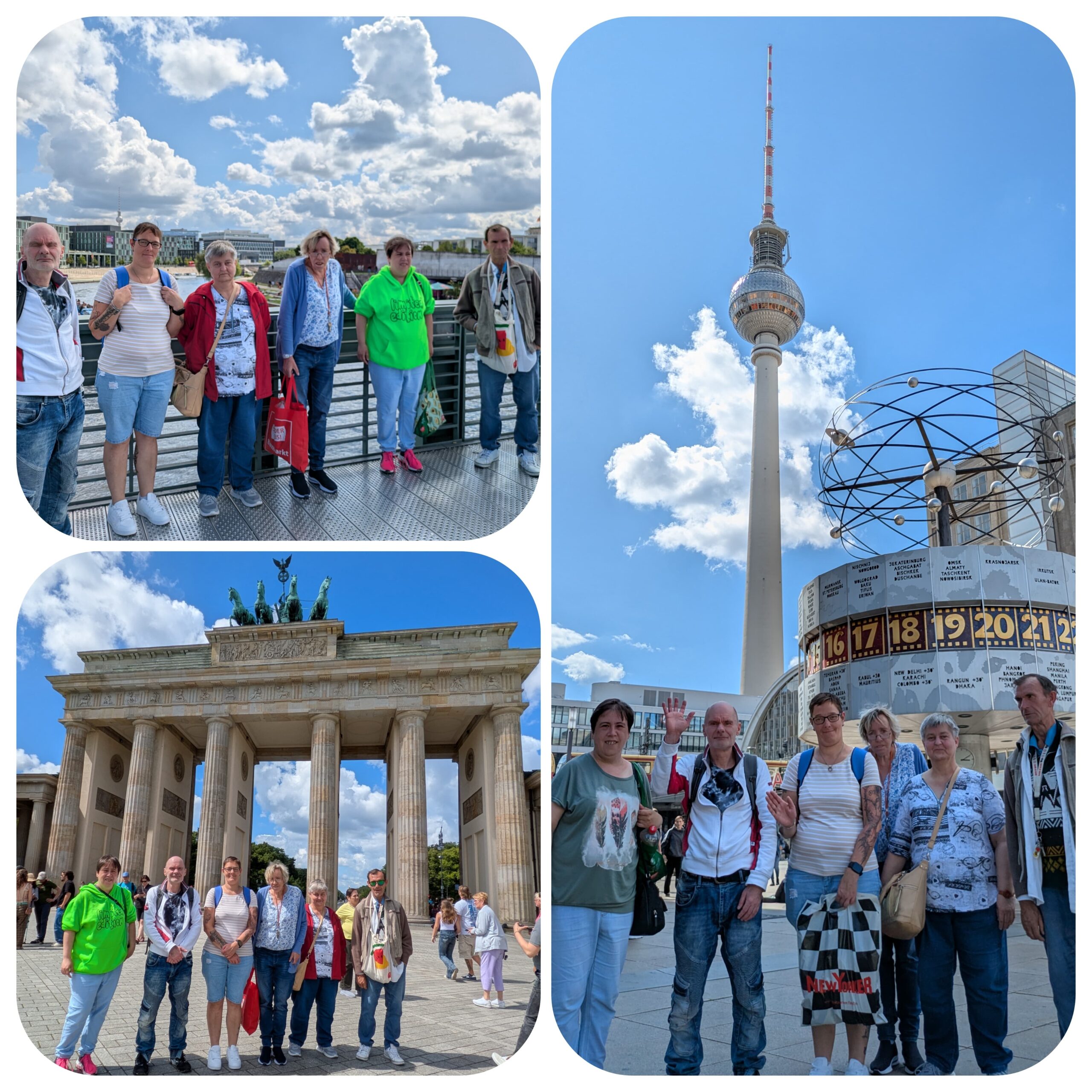 Collage mit Fernsehturm Berlin, Brandenburger Tor und Gruppenfoto